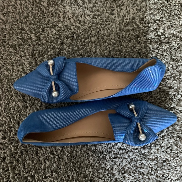 COPY - Shein Beautiful Blue Textured Ballet Flat with Diamond and Pearl Accents - Picture 3 of 5